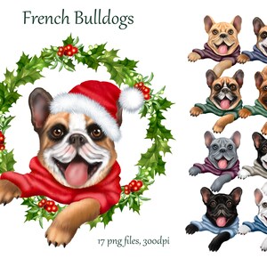 Französische Bulldoggen Clipart. Französische Bulldogge als Png Print, Geschenk für Hundeliebhaber. Hunde Weihnachtsoutfit, Hunde Png Druck digitaler Download