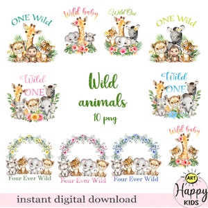 Animales de Safari Salvajes, Crías de Animales, Diseño de Camisetas, Diseño de Sublimación para Bebés, Diseño de Tarjetas de Cumpleaños, Descarga Digital Instantánea