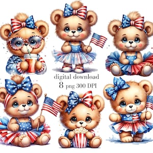 Américaine en peluche, 4 juillet, Ours PNG, Drapeau américain, Mignons animaux des États-Unis, Usage commercial