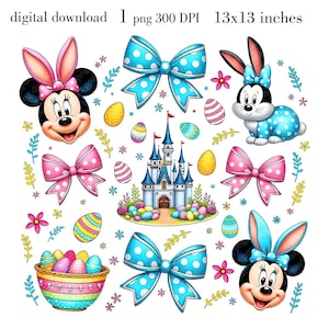 Osterfilm Maus Cartoon Png, Osterhase Png, Minnie Maus Frohe Ostern Tag Png, digitaler Download