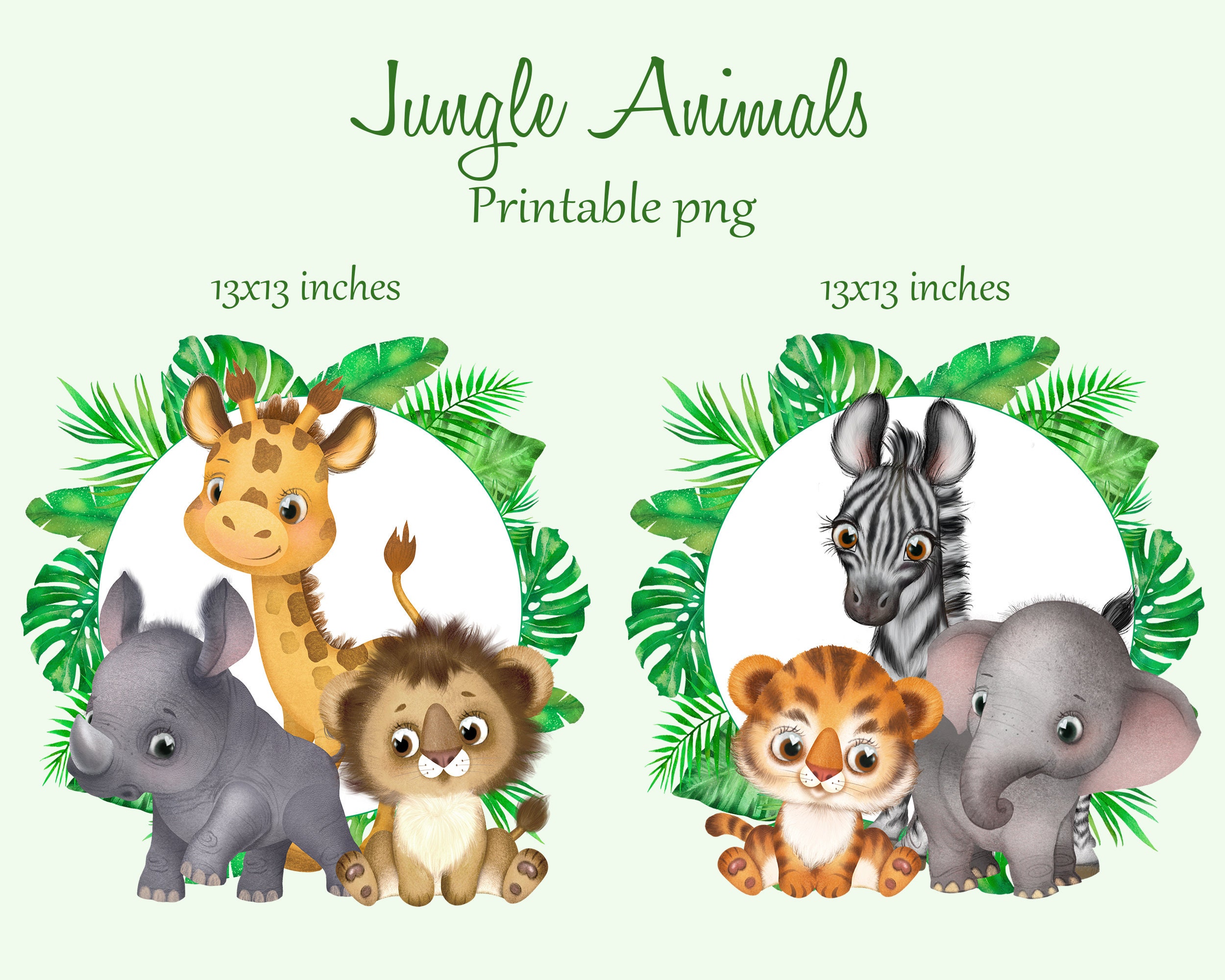 Jungle Animals Printable Png Baby Safari Animals Wreath - Etsy Hong Kong