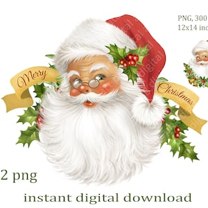 Papai Noel png design, Feliz Natal png, Papai Noel retrô com chapéu vermelho, design vintage de Papai Noel, png de sublimação, download digital instantâneo