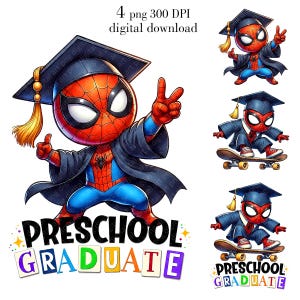 Superheld Vorschule Abschluss Clipart, Abschluss PNG Druck, Cartoon Abschluss Grafiken, digitaler Download