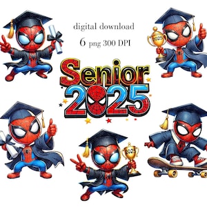 Superheld Abschluss Clipart, Senior 2025, Abschluss PNG Druck, Cartoon Abschluss Grafiken, digitaler Download