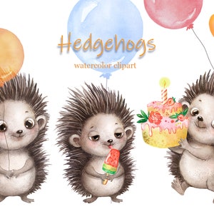 Clipart aquarelle de hérissons. Mignons bébés animaux de la forêt.