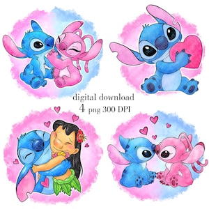 Conjunto de acuarela de puntadas lindas PNG, impresión de puntadas PNG, diseño de sublimación de puntadas y ángeles, descarga instantánea