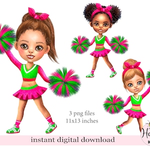 Cheerleader Clipart: Girl with Pompoms PNG (Digital Download)