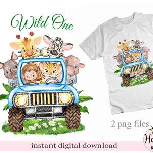 Safari  Watercolor Animals in Jungle Car kids print. One wild animal png. Printable Safari Animals, nursery Wall Art, digital download