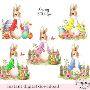 Osterhase Set png, Peter Rabbit PNG, Flopsie Bunny PNG, Aquarellmalerei, Sublimationsdruck, Einladungskarte