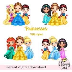 Prinzessin PNG Clipart, Aschenputtel Aurora Ariel Jasmin Belle Schneewittchen, printable Kinderzimmer Dekor, digitaler Download