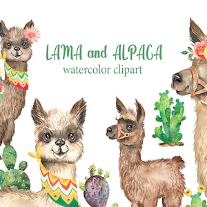 Lama Clipart, Alpaka Clipart, Kaktus Clipart, Tier Clipart, sofortiger Download Lamas