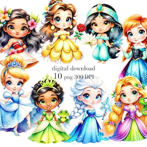 Prinses clipart, schattige prinses png, cartoon prinses png clipart, aquarel prinses, commercieel gebruik