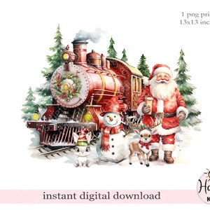 Design di sublimazione del treno di Natale rosso, design di Natale png, design di t-shirt di Natale, design di sacco di Babbo Natale, download digitale istantaneo