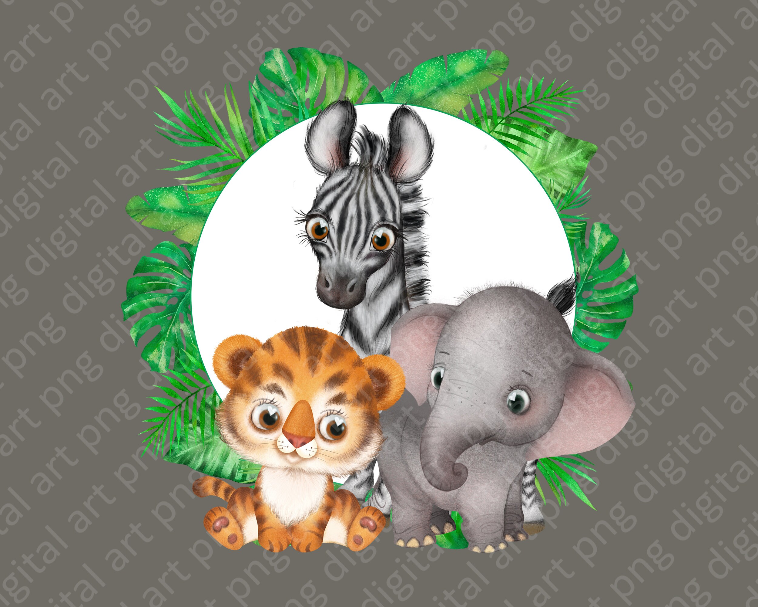 Jungle Animals Printable Png Baby Safari Animals Wreath - Etsy Hong Kong