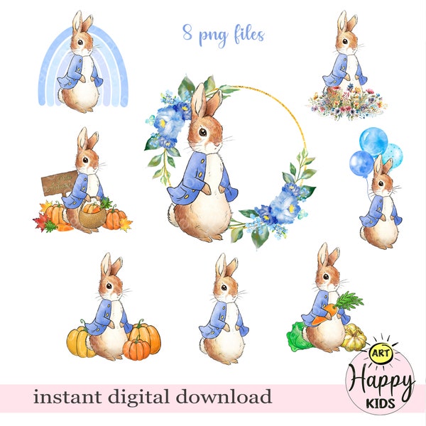 Peter Rabbit PNG, Sublimationsdesign, Osterhase Design, druckbare Kunst, Baby Boy Print, Babyparty Design, digitaler Download