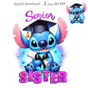 Senior zus Stitch afstuderen PNG, cartoon clipart, afstuderen graphics, digitale download