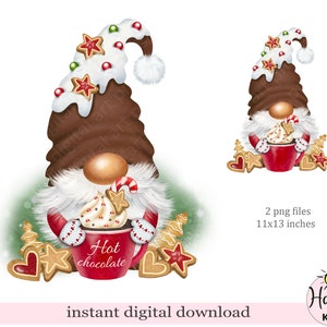Hot Chocolate Christmas Gnome PNG. Winter Holiday Print (Digital Download)
