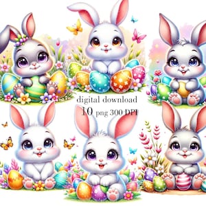 Bunny Easter png print, kawaii rabbit png Easter Decor, Bunny PNG Artwork, Instant Download
