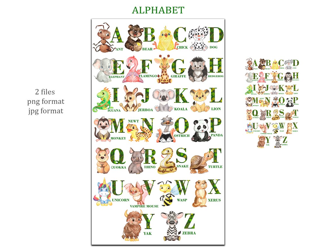 Alphabet Printable File, Alphabet Download Digital Png, Jpg. Animal ...