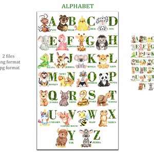 Alphabet printable file, Alphabet download digital png, jpg. Animal Alphabet digital file instant download