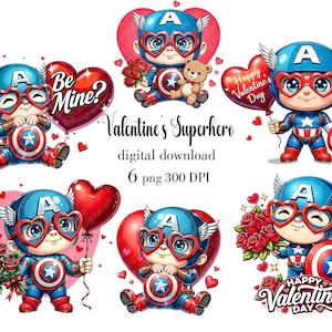 Valentinstag Superheld Png, Superheld Valentinstag Druck Png, niedlicher Superheld Png, Valentinstag Cartoon Png, Sofort Download