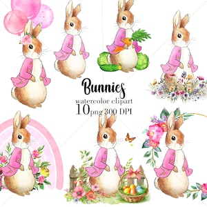 Flopsie Bunny PNG, Sublimationsdesign, Bunny Aquarell Clipart, Baby Girl Print, Osterhase Design, digitaler Download