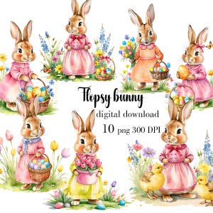 Flopsie Kaninchen Clip Art, Peter Kaninchen Schwester, Beatrix Potter Stil, Aquarell Kaninchen Clipart, lustige PNG Grafik, Sofort Download
