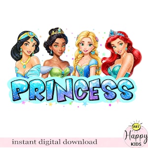 Stampa PNG della principessa, Ariel, Jasmine, Biancaneve, disegno a sublimazione della principessa, download digitale