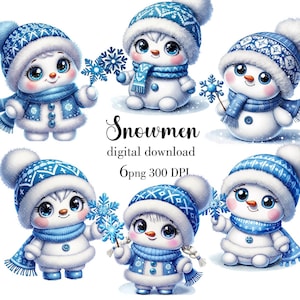 Clipart de bonhommes de neige de Noël, dessins PNG d'hiver pour cartes de vœux et sublimation