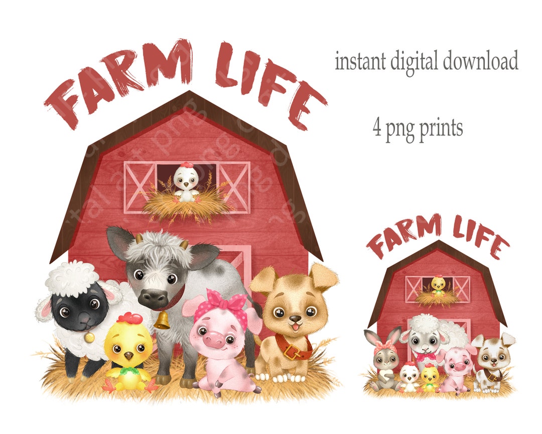 Farm Animal Print. Happy Farm Animals Print. Printable Animals - Etsy