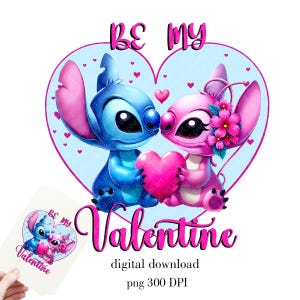 Steek Png, Happy Valentine's Day Stitch Png, Stitch and Angel print voor Valentijnsdag, sublimatieontwerp, Valentine Png, Instant Download