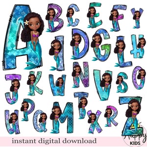 Alfabeto lindo, Sirenita PNG, Sirenita, Alfabeto de sirena, Letras PNG, Descarga digital, Diseño de sublimación