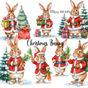 Clipart del coniglietto di Natale, Peter Rabbit PNG, Albero di Natale PNG, Design del biglietto di Natale, Design del sacco di Babbo Natale, Download digitale istantaneo