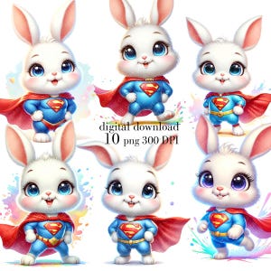 Stampa di Superhero Bunny in formato PNG, design di abbigliamento per bambini con supereroe Bunny, design di supereroe Rabbit, download immediato
