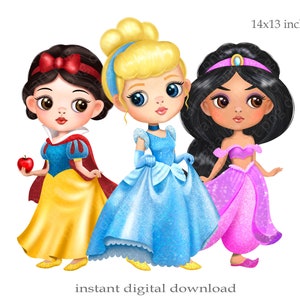 Stampa PNG di principesse, download digitale istantaneo di principesse, design a sublimazione di principesse per bambina, download digitale di principesse