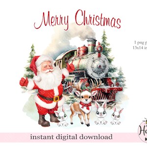 Nordpol Weihnachtszug. Weihnachtsmann Sublimationsdesign. Weihnachts T-Shirt Motiv. Sofortiger digitaler Download