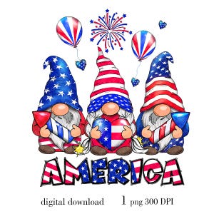 Gnomes d'Amérique png, conception de sublimation du 4 juillet, png de gnomes des Etats-Unis, png de gnomes, conceptions sublimées téléchargement numérique instantané