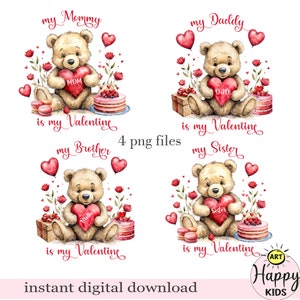 Orsetto di San Valentino PNG, disegno a sublimazione dell'orso, la mamma è il mio Valentino, design del biglietto di San Valentino, 14 febbraio, download digitale