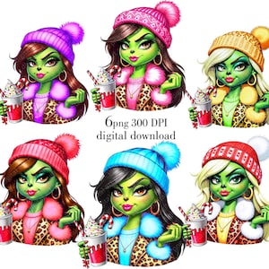Garota Verde de Natal PNG, garotas malvadas de Natal, leopardo de Natal PNG, design de camiseta de Natal, download instantâneo
