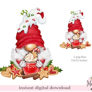 Hot Cocoa Christmas Gnome PNG: Sublimation Graphic (Digital Download)