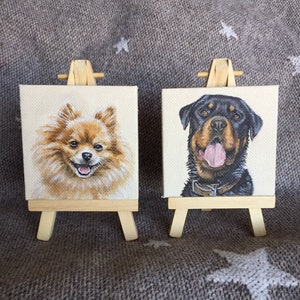 Custom miniature pet portrait 7x7cm acrylic painting with miniature easel