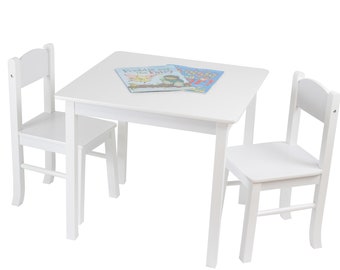 white wooden table and chairs for toddlers