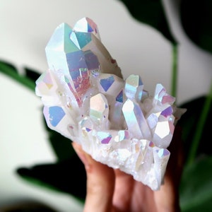 Spirit Quartz Crystal Cluster | Titanium Coated Magical Meditation Gifts | Healing Crystals | Natural Rock | Purple Pink Blue White