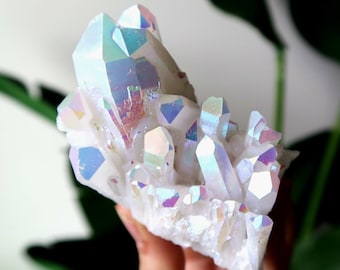 Spirit Quartz Crystal Cluster | Titanium Coated Magical Meditation Gifts | Healing Crystals | Natural Rock | Purple Pink Blue White