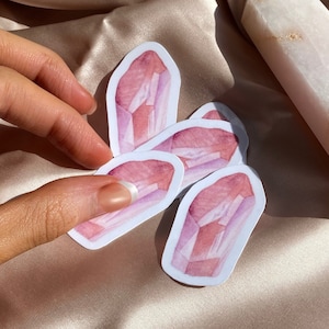 Rose Quartz Vinyl Sticker | Pink White Crystal Stickers | Waterproof Water Bottle Laptop Decal | Celestial Crystals Decals Die Cut Sticker