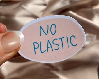 No Plastic Vinyl Sticker | Eco-Friendly Vegan Sustainability Waterproof Water Bottle Laptop Decal | Pink Decals Die Cut Sticker