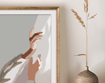 Peaceful Morning Abstract Art Print | Simple Neutral Monochrome White Cream Beige Illustration | Minimalist Bohemian Flat Art Painted Print