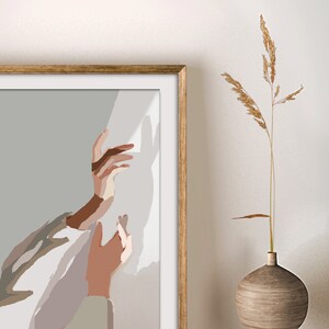 Peaceful Hands Art Print | Neutral Beige, Minimalist Illustration