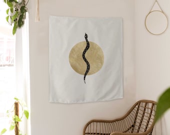 Serpent Moon Tapestry | Bohemian Gold Sun Wall Hanging