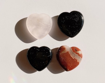 Heart Crystal | Rose Quartz Black Obsidian Ocean Jasper Aventurine Metaphysical Chakra Healing Stones Small Pink Shimmer Shiny Metaphysical